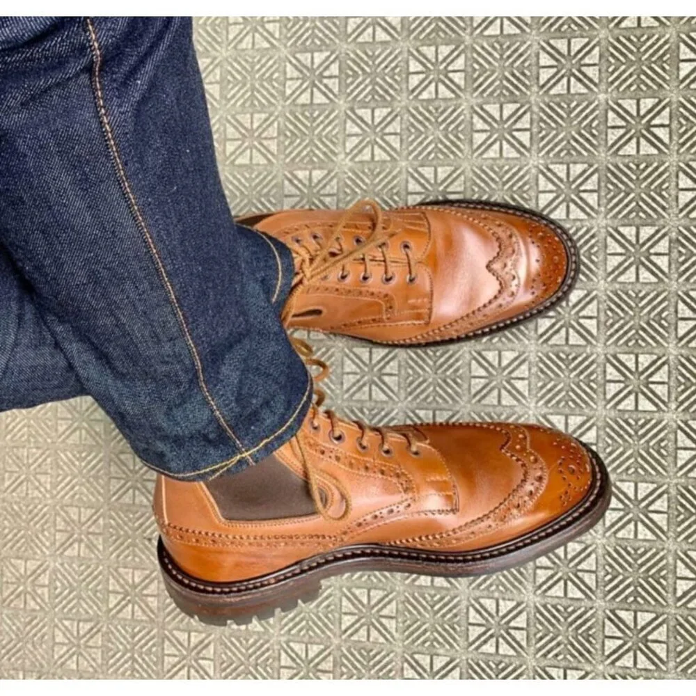 Tricker’s Ellis Leather Brogue Boots - Size 8.5 UK / 9.5 US, burgundy